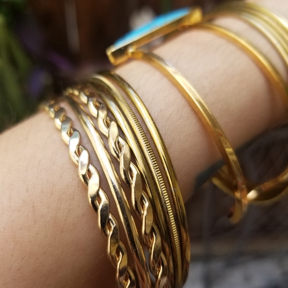 Faux Turquoise Gold Bangle Bracelet Mix - Picture 4 of 4